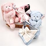 Carmma Lovey and a Gund Nighty Night Bear in a Basket -pink
