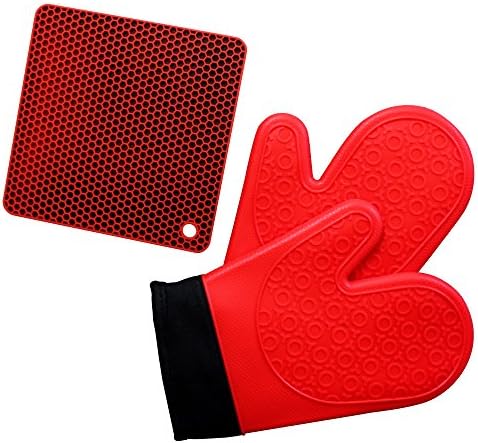 Mighty Fine Online Ultra Red Kitchen Oven Mitts - Best oven mitts for Cooking, Baking, Pot Holders, Best Heat Protection for Hands with Cotton Lining Interior