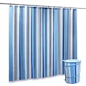 Bathroom Collapse Hamper and Shower Curtain Set with Blue Stripe Design - 12125-12026