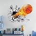 U-Shark 3D Self-Adhesive Removable Break Through The Wall Vinyl Wall Stickers/Murals Art Decals Decorator (Flying Fire Basketball (19.7
