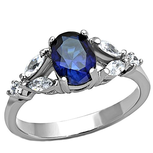 Twilight: 1.96ct Simulated Blue Sapphire Crystal Split Band Engagement Ring 316 Steel, 3239B