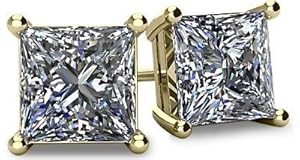 0.20tcw 14 Karat Yellow Gold Screwback Princess Cut Diamond Earrings