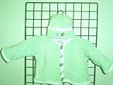 Ck7bm, Knitted on Hand Knitting Machine Hand Crochet Finished Light Mint Chenille White Trim Infant Cadigan, Hat Set