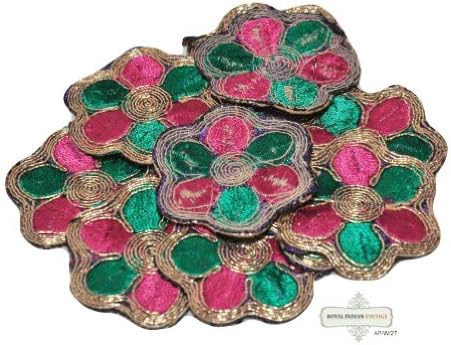 Sewing Fabric Appliqués Home Decor Craft Fabric Thread Embroidered Home Decor Pink Floral Design Dress Crafted Costume Patches Indian Sari 10 Pcs Appliqué