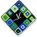Retro Modern Squares Handcrafted Glass Clock - Blues and Greens, 11" Diagonal