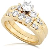 1 1/4ctw Three Stone Round Brilliant Diamond Wedding Ring Set