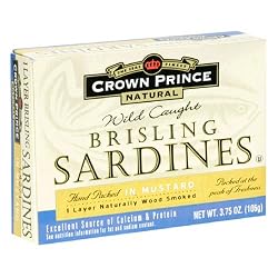 Crown Prince Natural One Layer Brisling Sardines in Mustard, 3.75-Ounce Cans (Pack of 12)