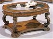 Antique Finish Glass Inlay Top Coffee Table By Coaster Furniture