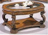 Antique Finish Glass Inlay Top Coffee Table By Coaster Furniture