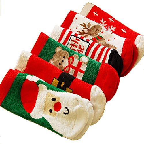 JL Future Christmas Socks Kids Cartoon Hosiery Crew Socks 6 pack Christmas Cotton Socks Cute Christmas Gift S fits 1-3 years old