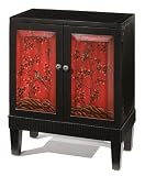 Asian Fusion Handpaint Black & Red Finish 2-Door Cabinet