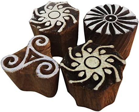 Wooden Printing Blocks Handmade Stamp Brown Floral Pattern Stamp Block Printing Tattoo Hand Carved Wall Decor Stamp Marks