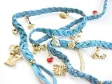 Disney Couture 14K Gold Plated * Disney Princess * MultiCharms Leather Wrap Bracelet * Pretty Blue *