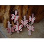 Set of 6 Pink & Cream Butterfly pegs