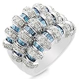 10K White Gold 2.00 Carat White and Treated Blue Diamond Ring - Size 7