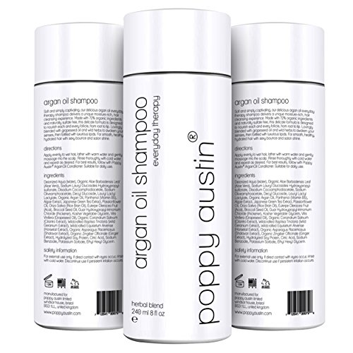 Organic Shampoo with Argan Oil by Poppy Austin - Sulfate Free, Daily Use, Moroccan Argan Oil Shampoo For All Hair Types - Dry, Damaged, Thin, Coloured & Processed Hair (100% Sulphate & Chemical Free)