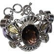 Link Charm Bracelet Sterling Silver Multi Gemstones 7 Inches