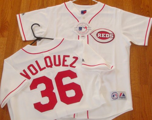 MLB New Edinson VOLQUEZ #36 Cincinnati REDS Lg Home WHITE Baseball Jersey Majestic
