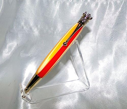 Hand Turned Crown Jewel Twist 24k Gold Ballpoint Pen with Multi Colored Striped Acrylic