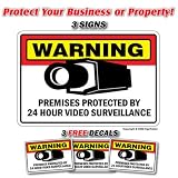 SECURITY SURVEILLANCE SIGN 3 Signs & 3 Free Decal video