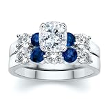 2.00 CT CUSHION DIAMOND W ROUND BLUE SAPPHIRE RING SET