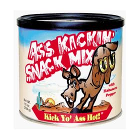 Ass Kickin Snack Mix - A hot, crunchy combo of peanuts, cashews, sesame sticks, rice crackers, and pretzels. Add some spice to the ordinary old snack mix.