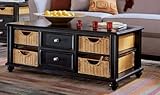 American Drew Camden Black Coffee Table with Wicker Baskets