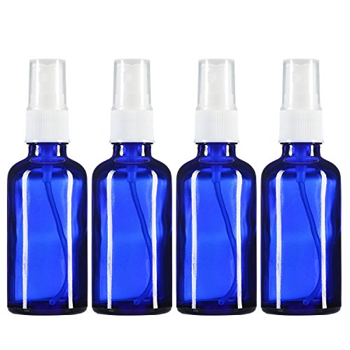 2 oz Empty Spray Bottle Cobalt Blue Boston Round Glass Bottle with White Atomizer - Perfect for Essential Oil Formulas,Aromatherapy and All Natural Cleaning Products (4 Pieces)