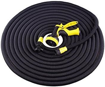 75' Expanding Garden Hose, 2016 Version Expandable Garden Hose Brass Fittings with a High Quality 9 Adjustable Patterns Spray Nozzle Thicker Double Latex Core, Extra Strength Fabric