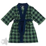 Blue and Green Plaid Plush Coral Fleece Bath Robe for Boys