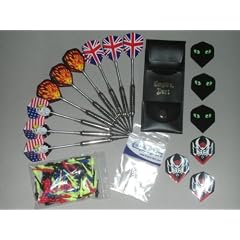 9 TOP-CHROM-DARTPFEILE mit PLASTIKSPITZEN, 1 EMPIRE�-Darttasche, 100 Soft-Dartspitzen, 6 Dart-Flights und 10 Gummiringe.