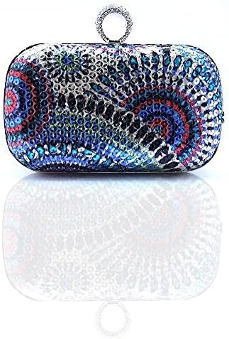 Dazzling Trendy Evening Wedding Party Handbag Purse Clutch Munaudiere for Women-Blue
