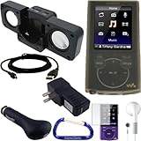 IMAGE OF Combo Bundle Kit: Smoke Silicone Skin Case Cover, USB Cable, USB Car Charger, USB Wall / Travel Charger, Screen Protector, Earphones, Cube Speaker Dock, and Free Carabiner Key Chain for the Sony Walkman E Series (NWZ-E344, NWZ-E345) MP3 Player