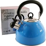 2.5L Stainless Steel Lightweight Whistling Kettle Blue For Gas Electric Hobs New
