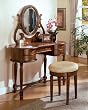 3pcs Carrington Walnut Finish Vanity Table with Stool Set