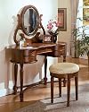 3pcs Carrington Walnut Finish Vanity Table with Stool Set