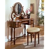 3pcs Carrington Walnut Finish Vanity Table with Stool Set by visiondecor Furniture