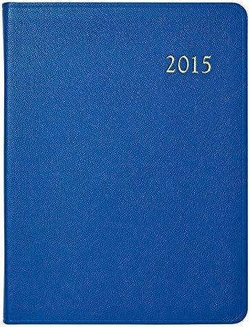 2015 Desk Diary / Organizer / Appointment Book, Genuine Goatskin Leather, 9", Blue