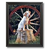 Pointer Puppy Dog In Wagon Kids Room Animal Home Decor Wall Picture Black Framed Art Print