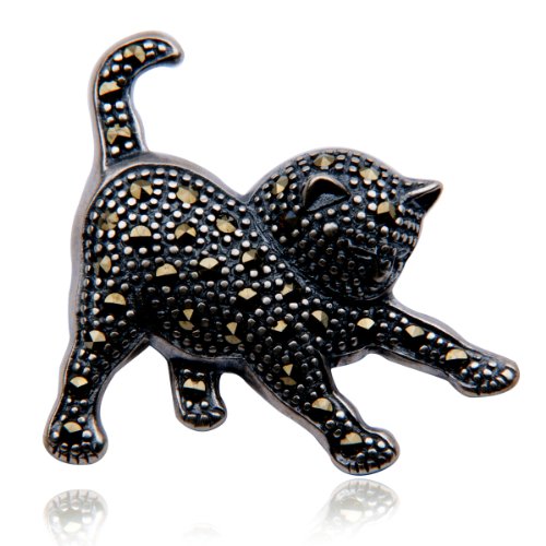 Sterling Silver Marcasite Cat Pin