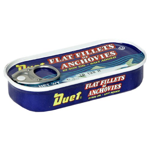 Duet Flat Fillets of Anchovies in Soy Oil with Salt, 2-Ounce Cans (Pack of 25) by Duet