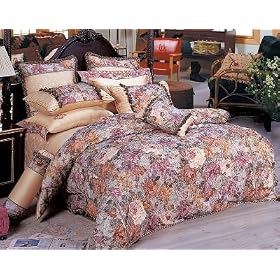 11 Piece All 100% Cotton Purple Floral Ultra Luxury Bedding Set in Sateen Weave, Elegant Embroidery and Lacing. Trendy Euro Design is the Best Luxury Bed in a Bag Set in Its Class Offering All 100 Percent Long Staple Cotton in a Sateen Weave. Featuring a Unique Elegant Bed Cover and Duvet Cover. Complete Bedding Sets Available in Queen & King Size.