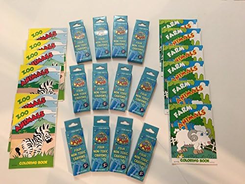 Bundle - 24 Items: 12 items of Animal Coloring Book and 12 boxes of Crayons: Total 24 Items of Party Favor Coloring Set