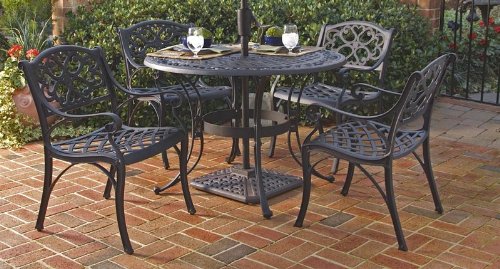 Home Styles Biscayne 5PC 48" Round Outdoor Dining Set in Black Finish