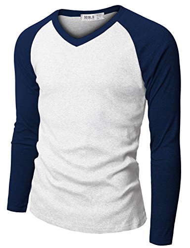 Doublju Mens Raglan V-Neck T-shirts BLUE (US-M)