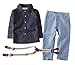 stylesilove Little Boy Navy Blue Long Sleeve Button Down Shirt, Suspender Straps and Pants 3-Piece Formal Outfit (Navy Blue, 140/5-6 Years)