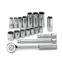 SK 94520 18 Piece 3/8-Inch Drive 6 Point 3/8-Inch to 3/4-Inch Standard and Deep Socket Set with 5/8-Inch Spark Plug Socket