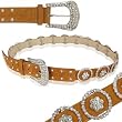 Women's Sparkling Rhinestone Flower Leather Belt w. Glittering Horseshoe Buckle