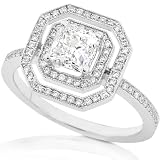 One of a Kind 1-1/5ctw Princess & Round Diamond Ring in 14Kt White Gold