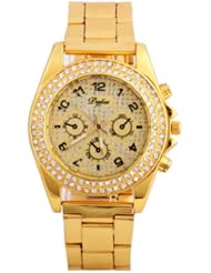 HACBIWA Womens Ladies Girls Metal Diamond Fashion Watches Golden Band Watches